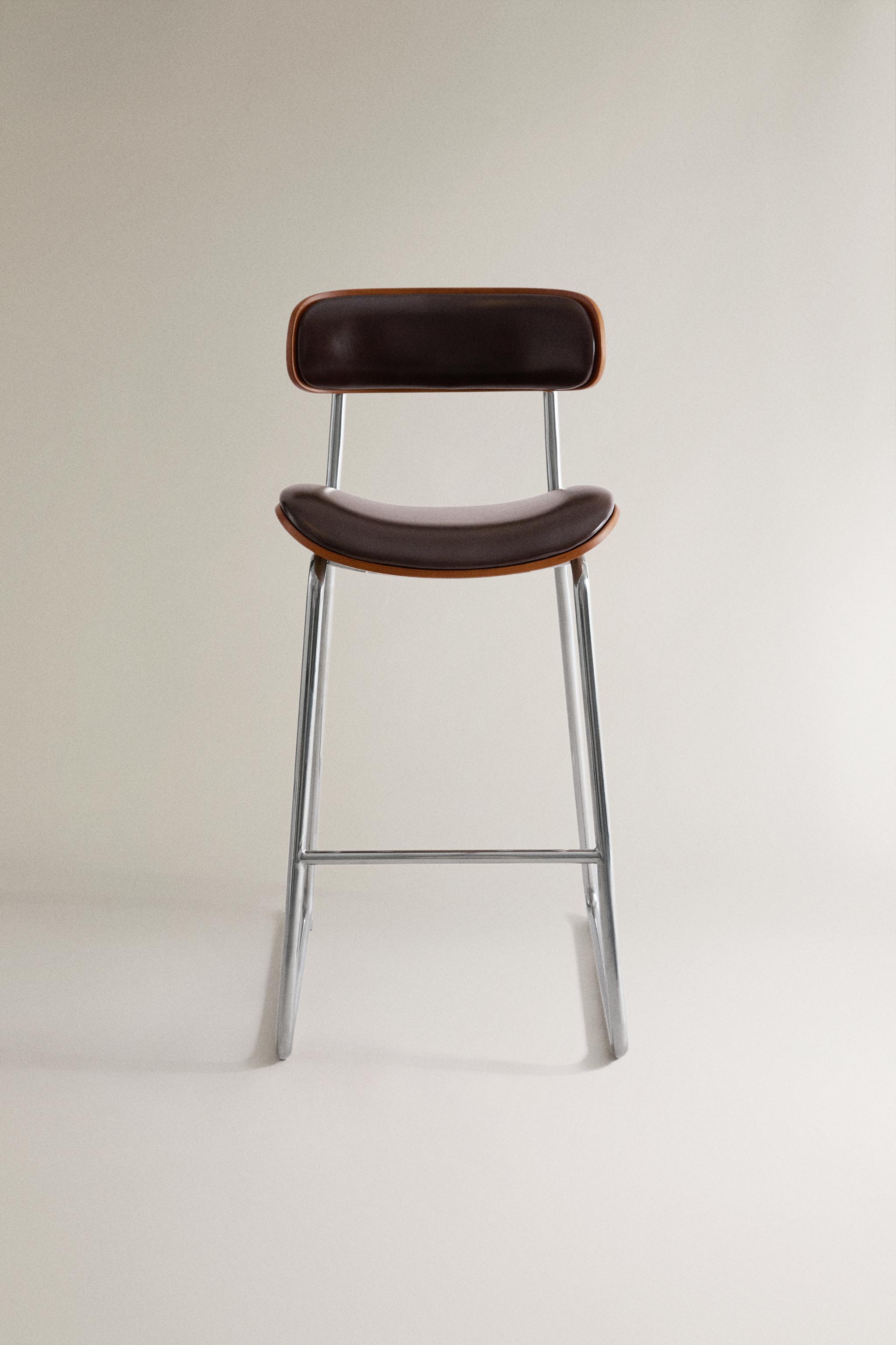 LEATHER AND STAINLESS STEEL HIGH STOOL